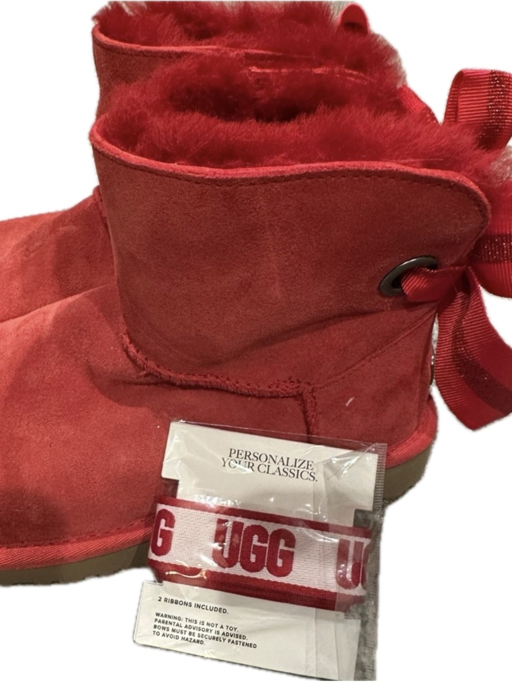 UGG  Red Boots with Ribbon Detail